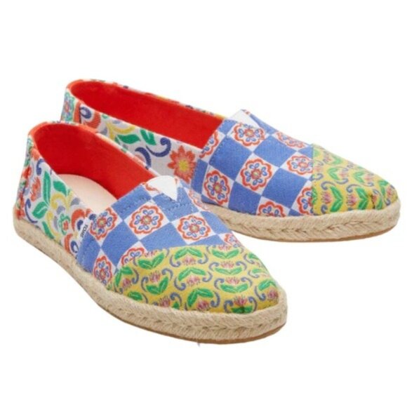 TOMS Alpargata Rope Espadrille Jacquard - Red Multi Mediterranean Tiles Size 9 - Picture 1 of 11